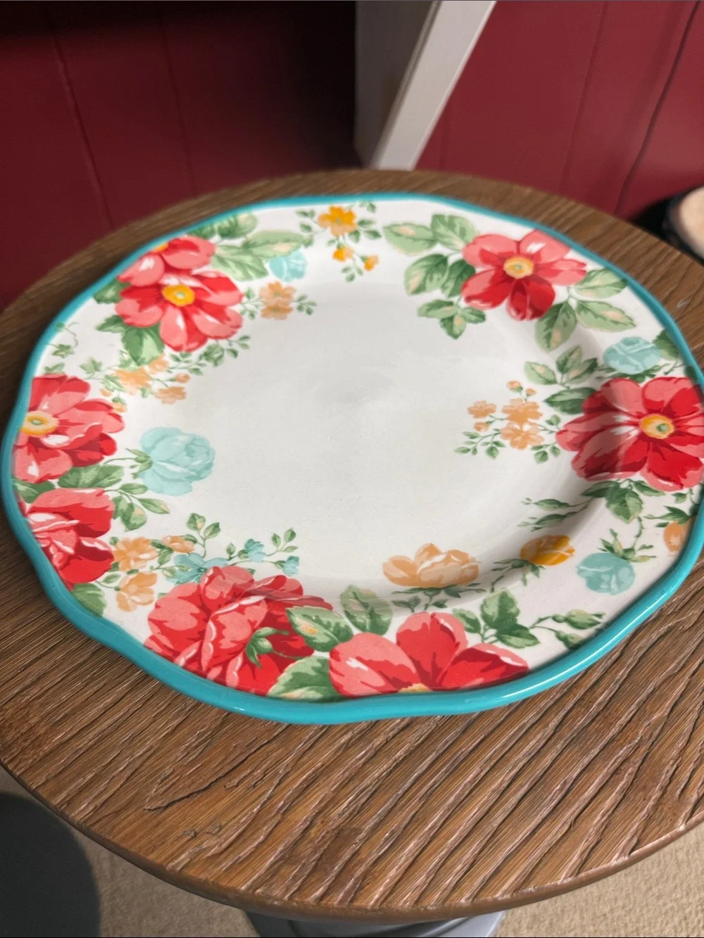 The Pioneer Woman Floral Ceramic Dinner Plate - Vintage Floral White, Red, Teal
